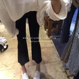 X2韩国正品代购净版女士毛边拉丝超级显瘦高腰牛仔裤喇叭裤