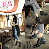 秋季韩版圆头黑色系带低跟短靴女经典舒适头层牛皮平跟短筒马丁靴