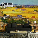 电视背景墙壁画3d客厅墙布欧式沙发壁纸美式田园墙纸梵高油画麦田
