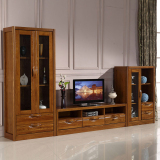 纯实木电视柜组合墙中式高低酒柜一体客厅榆木家具地柜影视包安装