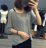 夏季新款韩国慵懒风宽松显瘦大V领薄款针织短袖T恤女大码防晒罩衫