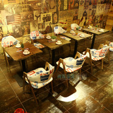 复古做旧咖啡厅桌椅组合 西餐厅茶餐厅实木餐桌椅 奶茶甜品店桌椅