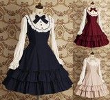 lolita洋装纯棉学院风公主修身连衣裙宫廷女仆长袖假两个洛丽塔裙
