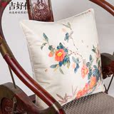 创意中国风现代复古中式红木沙发水墨画花鸟防真丝抱枕沙发靠垫套