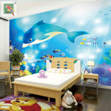 墙素儿童房壁纸墙纸卡通卧室客厅背景墙无缝3d无纺布定制海豚壁画