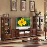 美式乡村实木电视柜组合柜酒柜组合欧式电视柜背景墙柜客厅家具