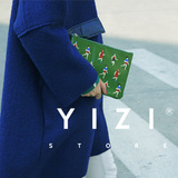 YiZi正品 原创文艺清新皮革手拿包 韩国复古拉链信封包化妆收纳包
