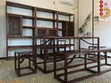 新中式老榆木茶桌椅书架组合免漆简约书柜胡桃色茶室成套家具精品