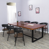 loft美式复古做旧铁艺实木餐桌椅组合6人办公会议桌工作台长方形