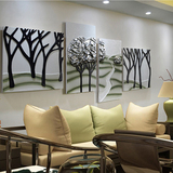 客厅装饰画四联 现代简约抽象画大厅沙发背景墙挂画 立体浮雕画树
