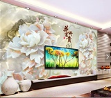 新品客厅瓷砖电视背景墙沙发壁画玉兰牡丹3d背景墙艺术雕刻影视墙