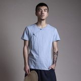 原创夏季中国风男装圆领盘扣短袖T恤男士宽松纯棉透气民族短袖T恤