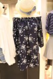 韩国东大门进口女装代购 2016夏季新款纯色小花一字肩气质连衣裙