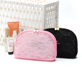 欧美韩国黑色蕾丝甜美化妆包女大容量便携手包式收纳包旅游手拿包