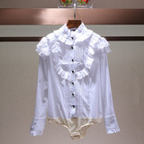 宫廷芭比lolita洛丽塔洋装 精致复古荷叶边立领泡泡袖连体衬衫