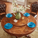 欧式餐桌美式实木圆桌欧式圆形餐桌复古吃饭桌子大理石餐桌椅组合