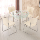 钢化玻璃圆形餐桌组合一桌四椅简约现代大小户型打牌休闲待客圆桌