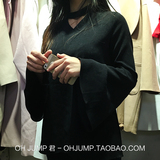 2016春夏韩国新款女装YES.K复古镂空挂脖喇叭袖长袖套头衬衫上衣