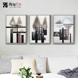 原创手绘油画抽象组合三拼画 黑白印象风景客厅装饰画家居饰品