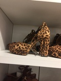 HM正品 专柜代购豹纹时尚防水台粗跟高跟鞋女鞋特价