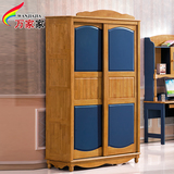 实木衣柜 移门趟门2门推拉滑门柜 橡胶木质衣柜 整体大容量橱柜