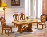 欧式大理石餐桌全实木雕花方桌香槟金色橡木长方形别墅餐桌椅组合