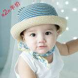 韩版猫耳朵儿童草帽男女宝宝草帽夏季翻边遮阳帽2-4岁小孩沙滩帽