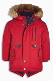 六六家の现货英国NEXT男童冬季红色中长防风雨保暖连帽外套棉衣