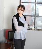 韩国春夏女人味气质微透透视百褶喇叭袖衬衣长袖衬衫女