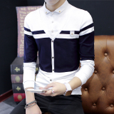 2016春季学生长袖t恤衬衫领假两件打底衫纯色韩版修身青少年男装
