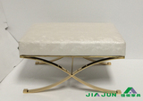 时尚白色皮革矮凳简约现代金色不锈钢梳妆凳沙发椅床尾换鞋凳6826