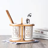 陶瓷筷子筒镂空沥水筷子架单双筒三筒筷笼韩式筷子盒创意厨房用品