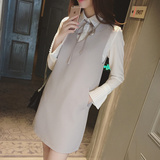 2016春装新款女装韩版纯色气质衬衣V领包臀背心连衣裙两件套装裙