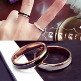 韩版时尚气质镀18K玫瑰金钛钢黑白陶瓷戒指女食指尾戒饰品不褪色