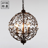 北欧艺术美式复古铁艺个性水晶灯花枝客厅餐厅田园树枝球形吊灯