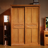 中式实木衣柜 两门大容量整体衣橱 橡胶木衣柜组合家具衣柜推拉门
