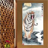 国画老虎图新中式装饰画中国风玄关壁画竖版走廊过道尽头挂画