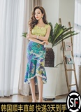 韩国代购2016夏5.21超美花朵蕾丝吊带上衣+油画蕾丝鱼尾半裙单买
