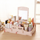 创意化妆品收纳盒桌面收纳盒木制抽屉式梳妆台化妆盒带镜子置物架