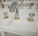 全铜欧式带钻金盘龙头面盆三孔冷热浴室柜水龙头分体坐式三件套