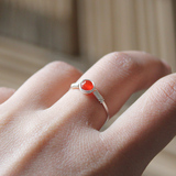 【本命年】990纯银红玛瑙戒指 手工指环简约日系女款食指戒尾戒