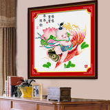 印花客厅十字绣年年有余鱼福娃娃小幅简单中国风年画喜庆鲤鱼玄关