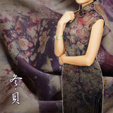 冬●贝|紫色调软糯顺德原产改良莨绸真丝弹力缎香云纱布料面料