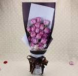 厦门鲜花店高端紫粉红香槟玫瑰花束礼盒子同城速递女朋友生日礼物