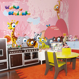 粉红色卡通动物儿童房墙纸卧室3d立体背景墙壁纸大型壁画男孩女孩
