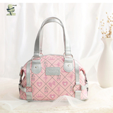 韩版化妆包防水 卡通图案菱形格拉链手提包 粉嫩色时尚可爱收纳包