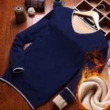 秋冬季修身纯棉男士长袖T恤纯色加绒韩版V领体恤针织打底衫毛衣服