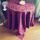 【9月上新】外贸余单深红色涤棉提花成品桌布/西餐厅/圆形方形