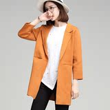 韩国春季新款 纯色中长款翻领长袖羊毛衫 羊绒针织毛衣外套开衫女
