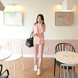 韩国正品代购休闲百搭时尚气质简约纯色短款女西装上衣长西裤套装